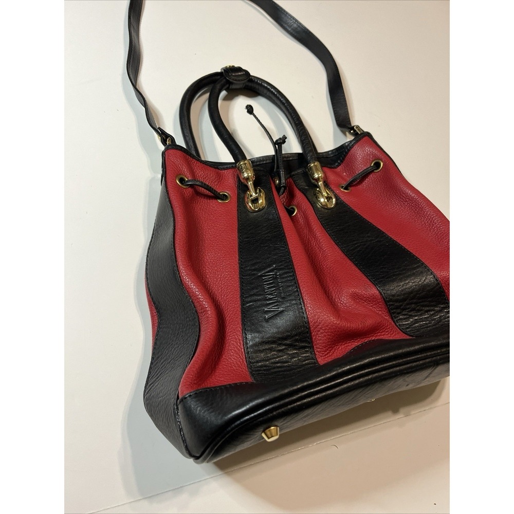 Valentina Carrano Red / Black Leather Bucket Bag Crossbody Purse - Picture 1 of 9
